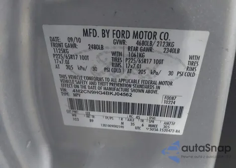 2011 Mercury Mariner Premier z USA, uszkodzony, nr VIN 4M2CN9HG4BKJ04562